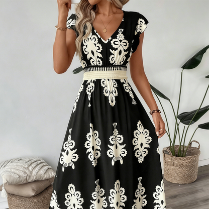 👗New arrival 49% OFF!🏖️Women's V-Neck Baroque Print Flowy Maxi Dress