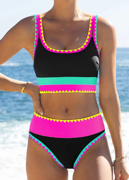 👙Last Day Sale 49% OFF💃Color Block Patchwork Sporty 3-Piece Bikini Set - High Waisted & Tummy Control Swimsuit👙🌈