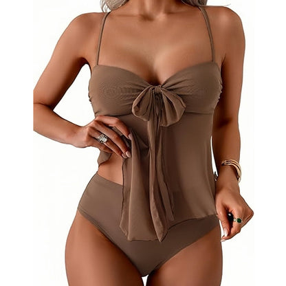 📢📢Limited Spring Edition⏰Tie-Front Mesh Tankini Set with High-Waisted Bottoms💡Designed in the USA💡
