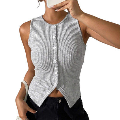 📢📢40% OFF ⏰💡Designed in the USA💡Women's Ribbed Knit Button-Front Sleeveless Vest