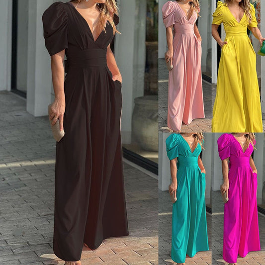 📢📢40% OFF ⏰💡Designed in the USA💡Women’s Deep V-Neck Wide Leg Jumpsuits