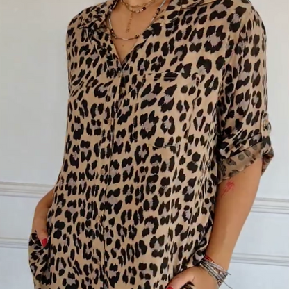 ⏳Limited-time 40% off⏰Stylish Lapel Adjustable Sleeve Leopard Print Shirt🐆👚