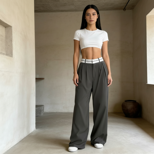 📢📢40% OFF !!!⏰Women's Wide-Leg Suit Pants with Contrast Waistband