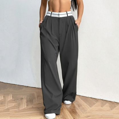 📢📢40% OFF !!!⏰Women's Wide-Leg Suit Pants with Contrast Waistband