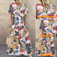 📢📢50% OFF !!!⏰New Style Round Neck Casual Women's Retro Printed Loose Long Skirt