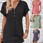 📢📢40% OFF !! ⏰Women's Fashion V-Neck Button Dress – Timeless Solid Colors, Soft Fabric & Rolled Sleeves 🌸