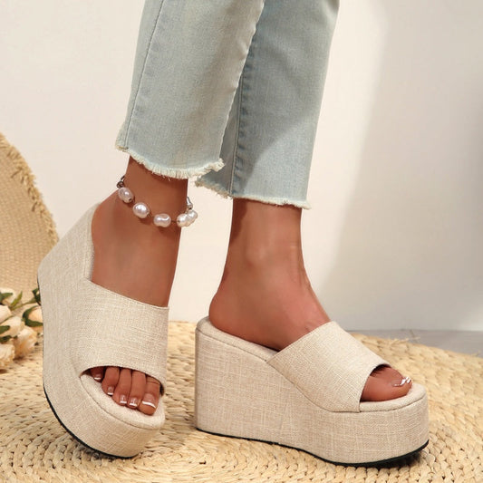 📢📢40% OFF !!!⏰Women's Open-Toe Slip-On Platform Wedge Sandals
