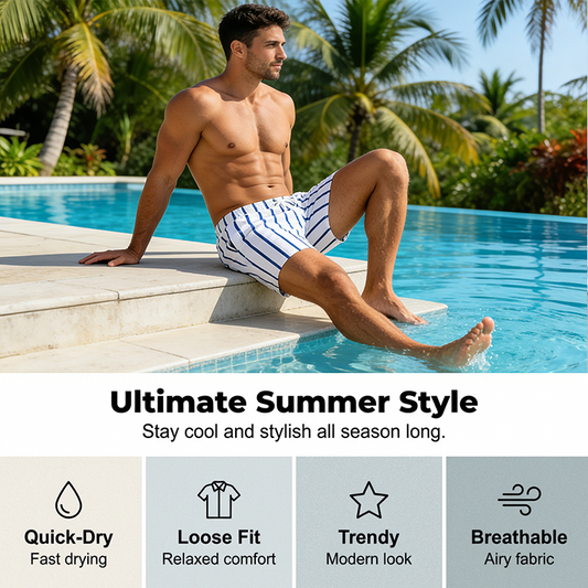 📢📢40% OFF !!!⏰Men's Striped Quick-Dry Lightweight Beach Shorts