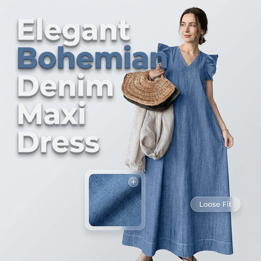 📢📢40% OFF !!!⏰Boho Style Denim Look Maxi Dress
