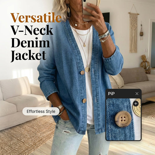 📢📢35% OFF !! ⏰  Women's Classic Button Front Denim Jacket – V-Neck, Breathable Fabric & Relaxed Fit 💙