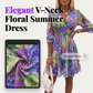 📢📢40% OFF !! ⏰Floral V-Neck A-Line Dress – Smocked Waist, Ruffled Hem, Summer Ready 🌸