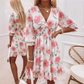 📢📢40% OFF !! ⏰Floral V-Neck A-Line Dress – Smocked Waist, Ruffled Hem, Summer Ready 🌸