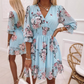 📢📢40% OFF !! ⏰Floral V-Neck A-Line Dress – Smocked Waist, Ruffled Hem, Summer Ready 🌸