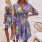 📢📢40% OFF !! ⏰Floral V-Neck A-Line Dress – Smocked Waist, Ruffled Hem, Summer Ready 🌸