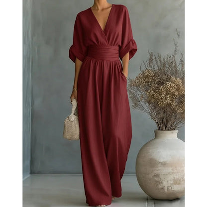 📢📢35% OFF !! ⏰Elegant V-Neck Wide-Leg Jumpsuit