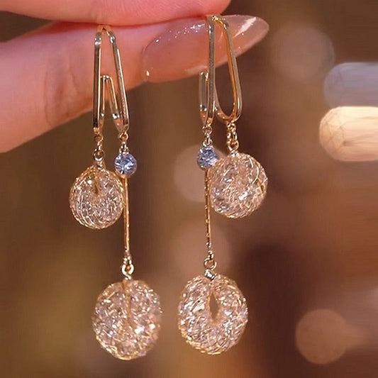 Elegant Artificial Crystal Tassel Drop Earrings