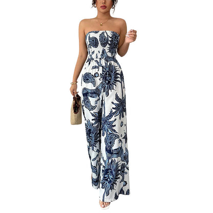 📢📢40% OFF !! ⏰Strapless Smocked Wide-Leg Jumpsuit