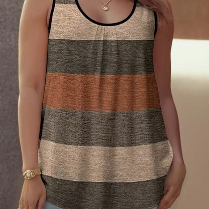 📢📢40% OFF !! ⏰Women's Color Block Striped Tank Top Ruched Neck Sleeveless Tops