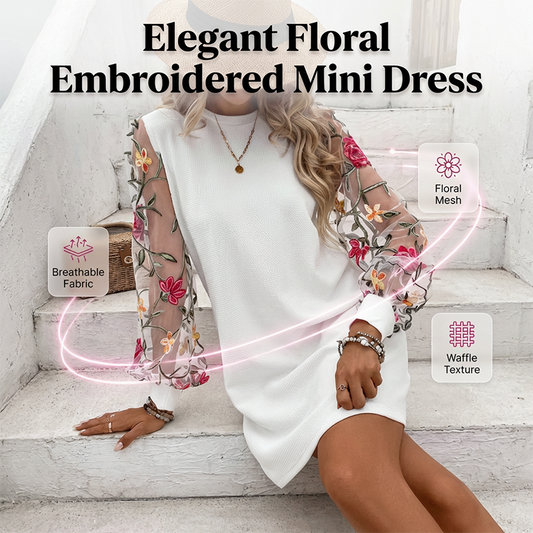📢📢30% OFF !! ⏰Women's Floral Embroidered Mesh Sleeve Dress