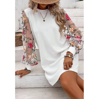 📢📢30% OFF !! ⏰Women's Floral Embroidered Mesh Sleeve Dress