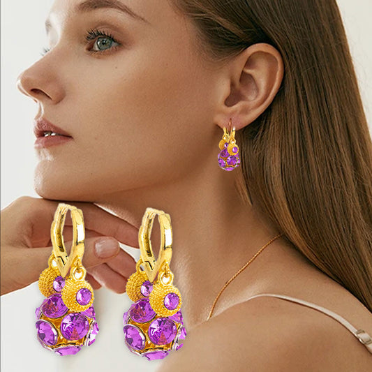 📢📢50% OFF !! ⏰Vintage Gold-Plated Hoop Earrings with Purple Crystal Sphere