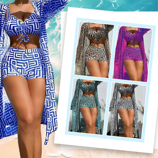 📢📢30% OFF !! ⏰Women's 3-Piece Geometric Print Swimwear Set