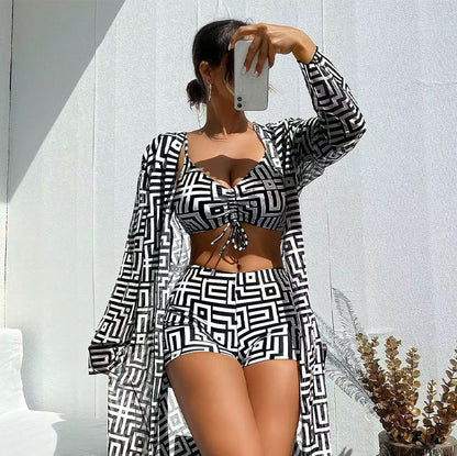 📢📢30% OFF !! ⏰Women's 3-Piece Geometric Print Swimwear Set