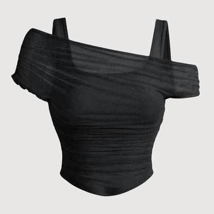 📢📢35% OFF !! ⏰Women's Asymmetrical Ruched Mesh Top