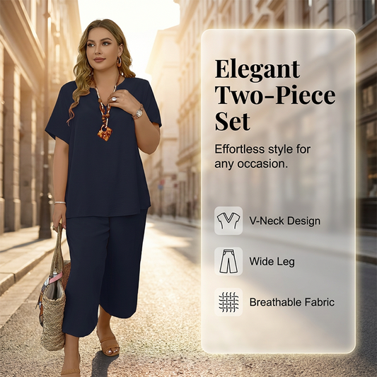📢📢35% OFF !! ⏰Women's Casual Short Sleeve Top & Wide Leg Pants Set