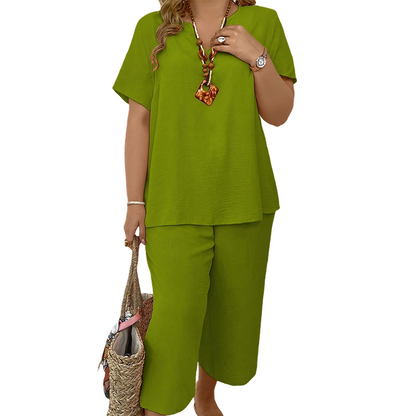 📢📢35% OFF !! ⏰Women's Casual Short Sleeve Top & Wide Leg Pants Set