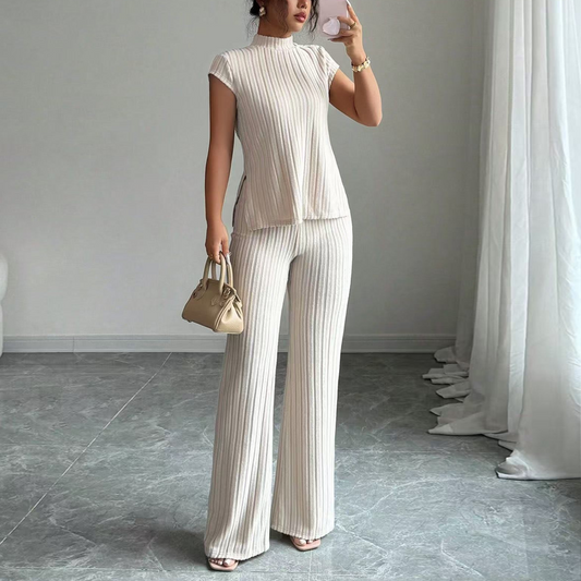 📢📢36% OFF !! ⏰Elegant Mock Neck Top & Wide-Leg Pants 2-Piece Set