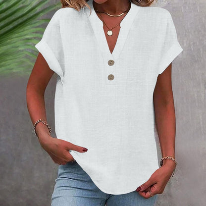 📢📢40% OFF !! ⏰Women's V-Neck T-Shirt with Button Placket