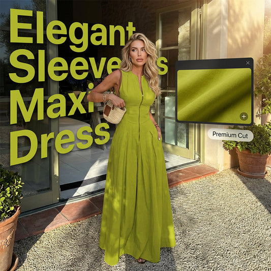 📢📢30% OFF !! ⏰Sleeveless Zip-Front A-Line Maxi Dress