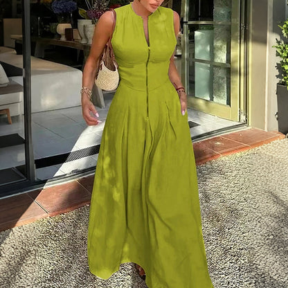 📢📢30% OFF !! ⏰Sleeveless Zip-Front A-Line Maxi Dress
