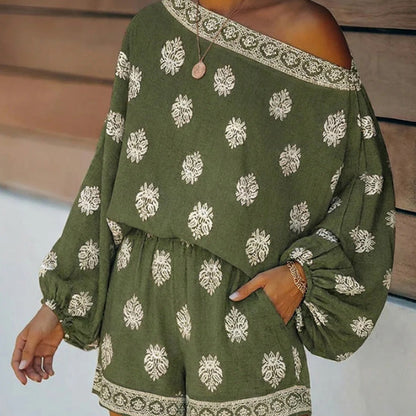 📢📢40% OFF !! ⏰Bohemian Off-Shoulder Printed Jumpsuit Set