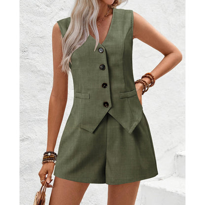 Women's V-Neck Vest & Shorts 2-Piece Set