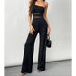 📢📢30% OFF !! ⏰One-Shoulder Mesh Panel Wide-Leg Jumpsuit