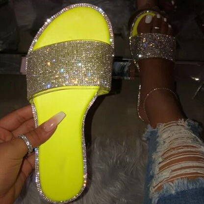 📢📢30% OFF !! ⏰Women's Sparkling Rhinestone Flat Slide Sandals