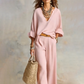 📢📢30% OFF !! ⏰Women's V-Neck Top & Wide-Leg Pants 2-Piece Set