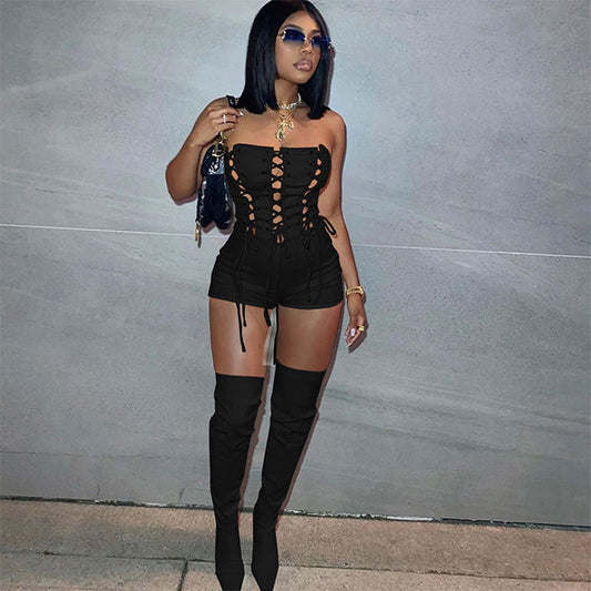 📢📢35% OFF !! ⏰Solid Color Sleeveless Lace-Up Jumpsuit