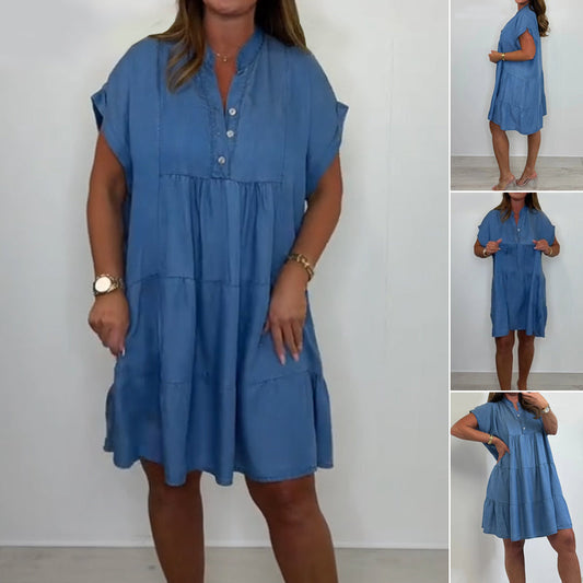 📢📢40% OFF !! ⏰Women’s Casual Solid Button Down Short Dress