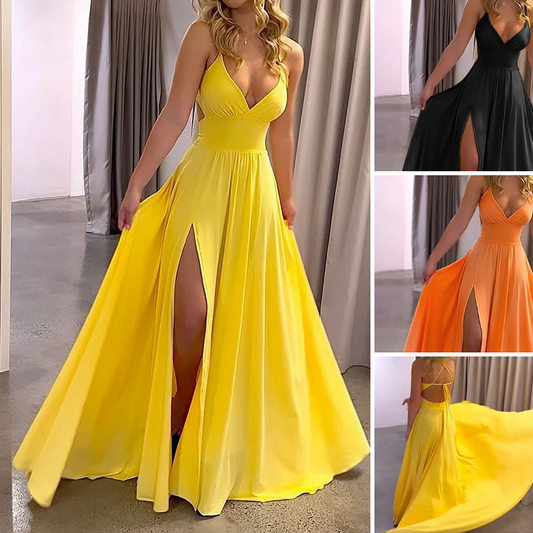 📢📢40% OFF !! ⏰V-Neck Spaghetti Strap High Slit Maxi Dress