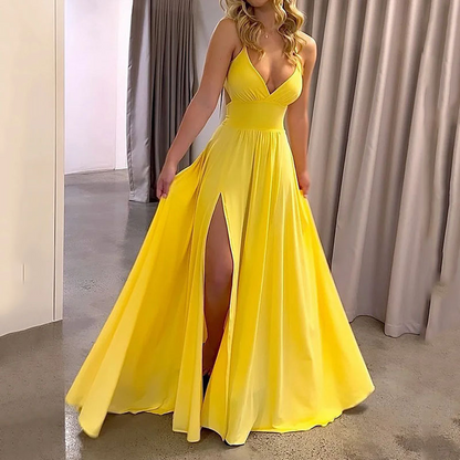 📢📢40% OFF !! ⏰V-Neck Spaghetti Strap High Slit Maxi Dress