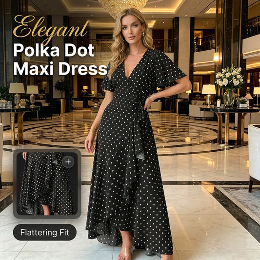 📢📢30% OFF !! ⏰Women's Polka Dot V-Neck Maxi Dress
