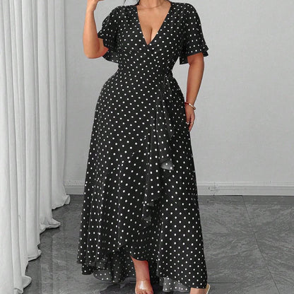 📢📢30% OFF !! ⏰Women's Polka Dot V-Neck Maxi Dress