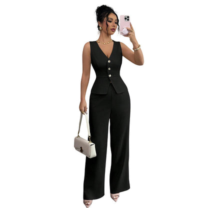 📢📢30% OFF !! ⏰Women’s Sleeveless Vest & Wide-Leg Pants 2-Piece Set