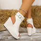 Fashion Buckle Peep-Toe Wedge Heel Sandals