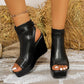 Fashion Buckle Peep-Toe Wedge Heel Sandals