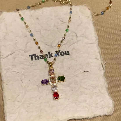 Colorful Rhinestone Cross Pendant Necklaces