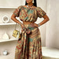 🌸 LIMITED-TIME 50% OFF! 👗 Printed Off-Shoulder 2-Piece Set – Puff Sleeve Top & High-Waist Pants 🌺